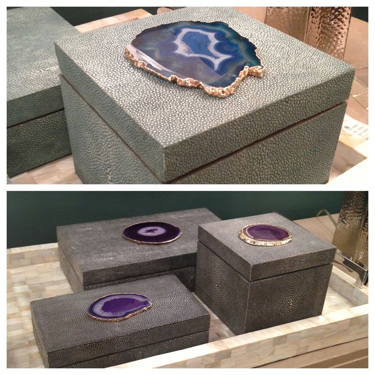 #Shagreen boxes adorned with sliced #agate by Regina Andrew.  Available in 3 dif...