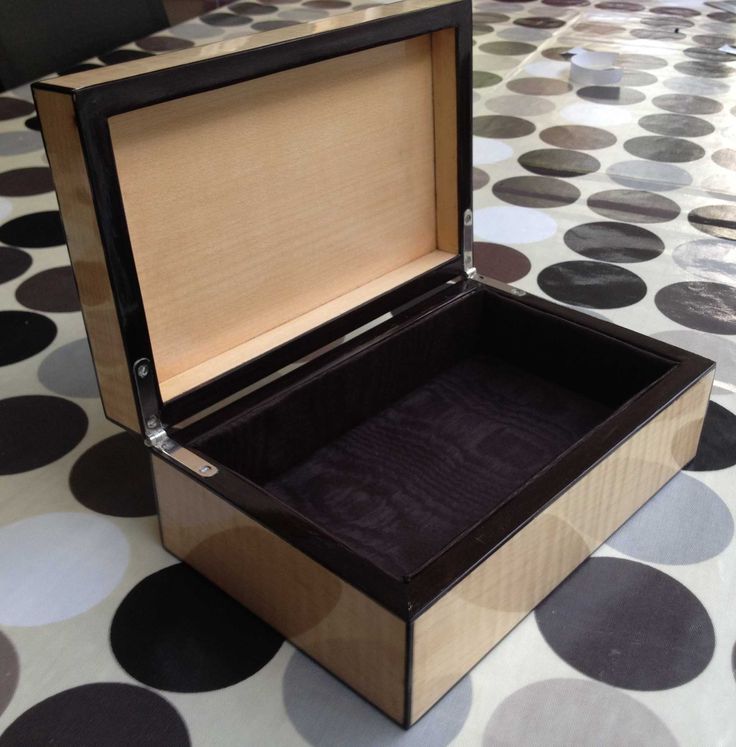 Veneered Jewellery Box in Rippled Sycamore over a Birch Ply core. The exterior w...