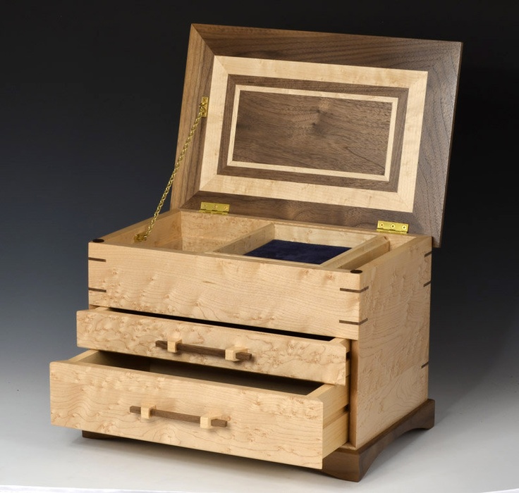 Wooden, 2 Drawer Jewelry Box - Birdseye Maple and Walnut. $429.00, via Etsy.