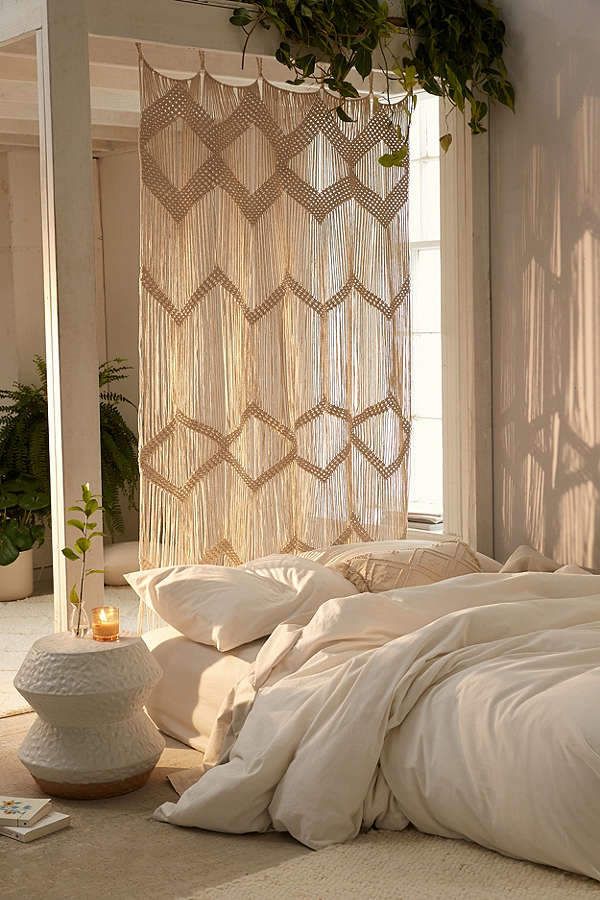 Boho bedroom with a Meadowsweet Macramé Panel