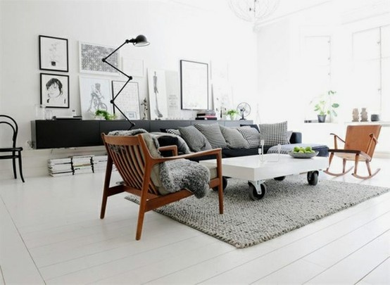 love the gray couch and wall mounted sideboard