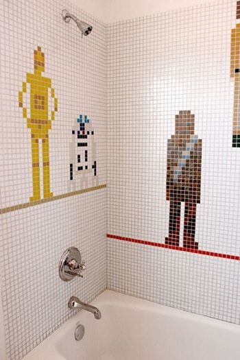 This Star Wars shower mosaic was dreamed up for a Los Angeles-based client by ar...