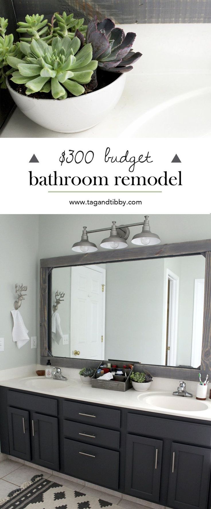 check out this mast bathroom remodel for $300! SW Sea Salt walls with SW Pepperc...