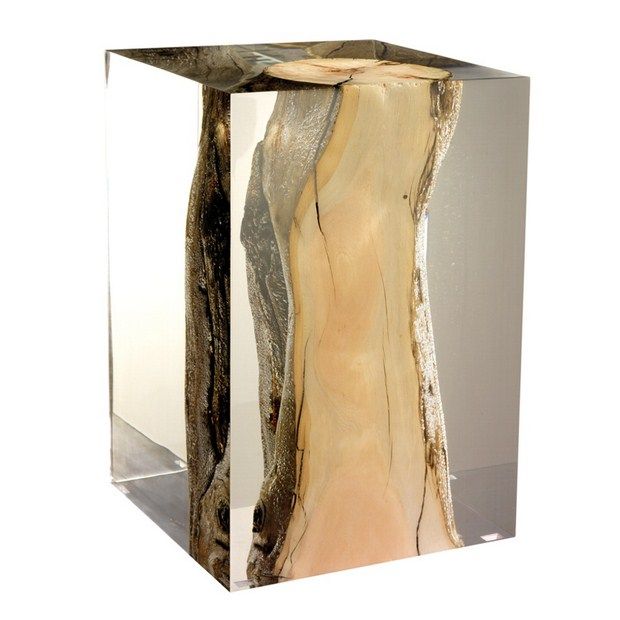 stool/table by Bleu Nature  wood + acyrilic glass