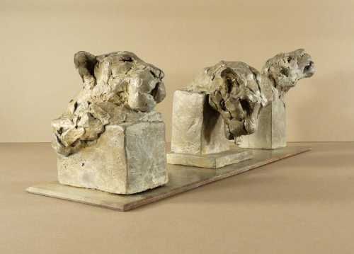 #Bronze #sculpture by #sculptor Edward Waites titled: 'Lion Head Trio (Three Big...