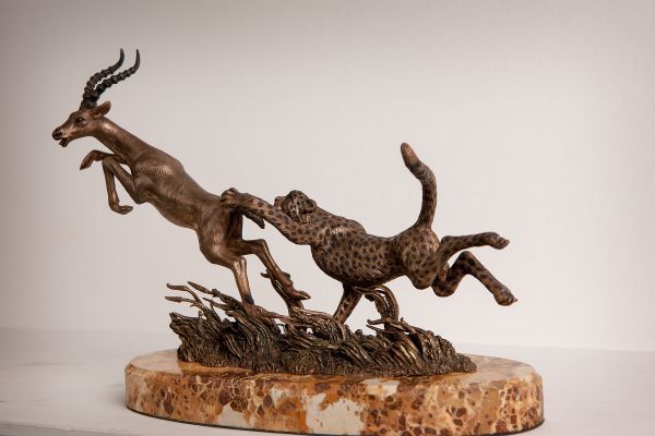 #sculpture by #sculptor Вezpally VALERON titled: 'Hunting the Antelope (Leaping...
