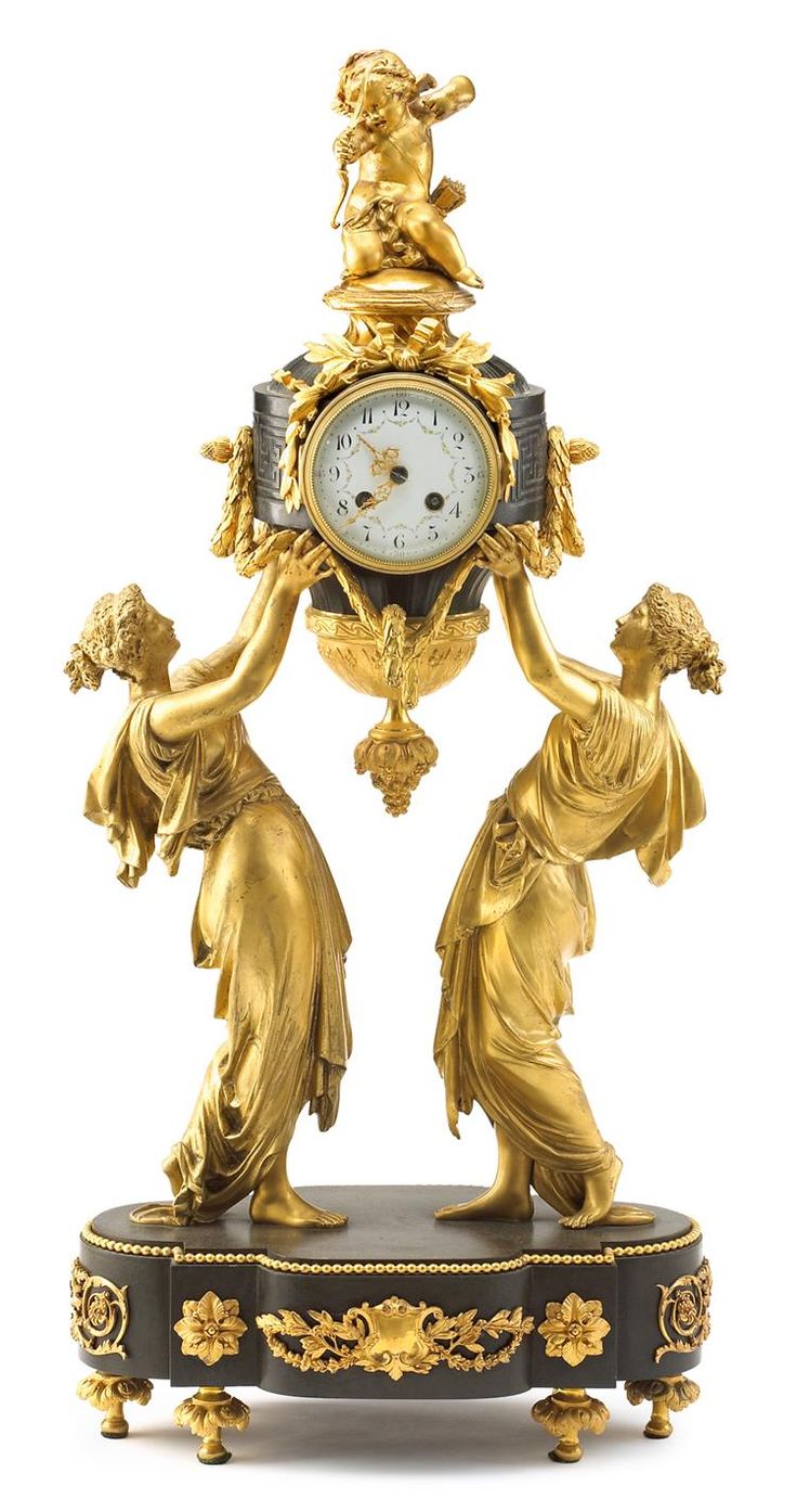 Louis XVI style gilt and patinated bronze mantle clock, 19th century, in the sty...