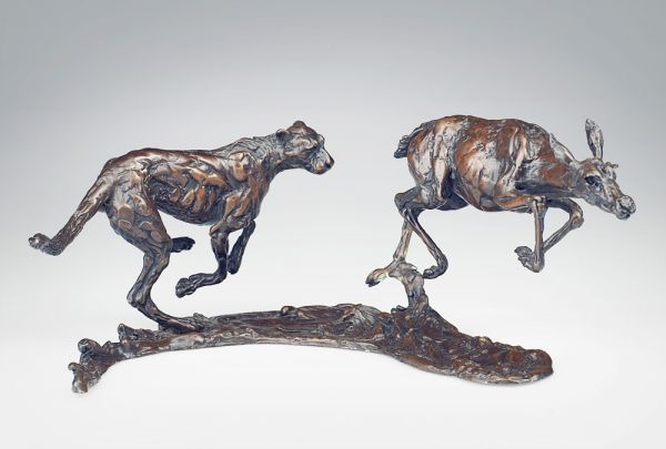 #Bronze #sculpture by #sculptor Lucy Kinsella titled: 'Cheetah Chasing Impala (L...