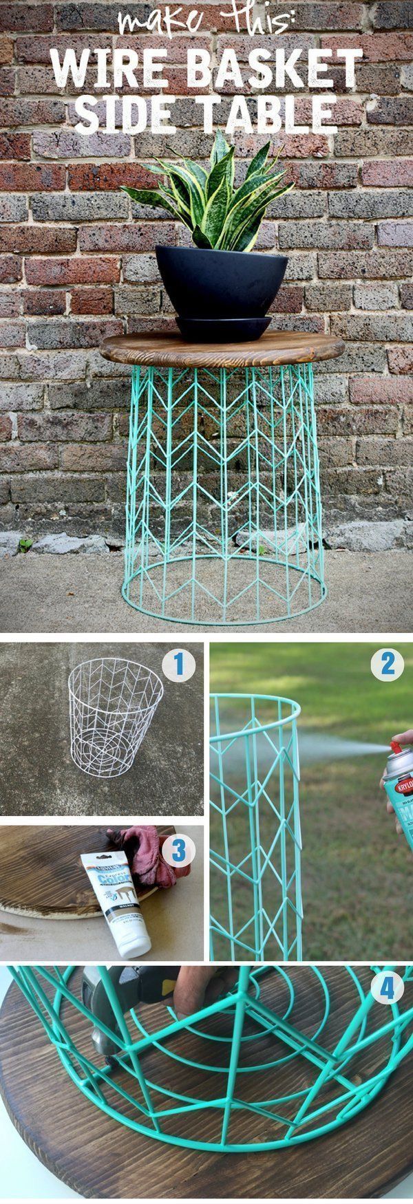 Side table from a wire basket - a 20 minute DIY idea