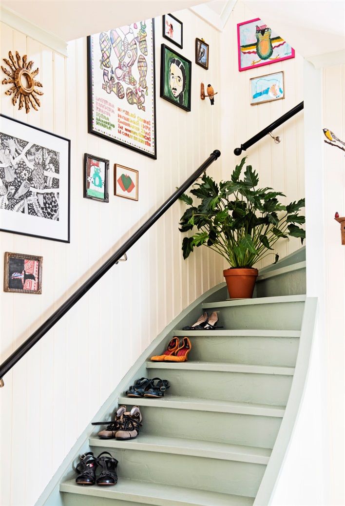 Cheerfully painted basement stairs