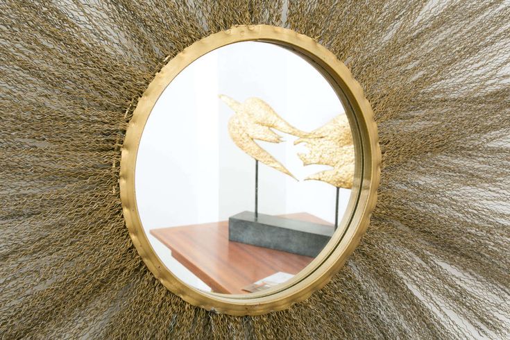 Circular Gilt Brass Mirror, Italy, 1950