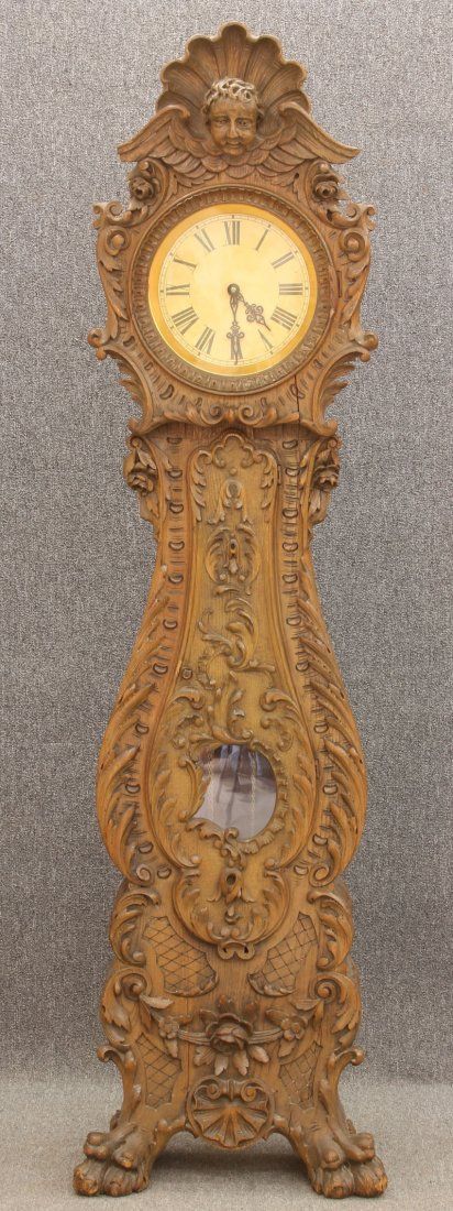 74: victorian carved oak tall case clock
