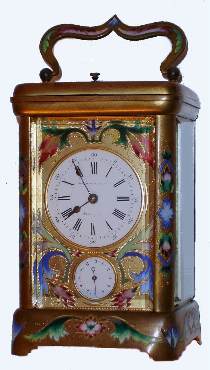 Antique Carriage Clock Gold with Floral Design Front, Back and Sides Unsigned
