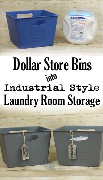 Industrial Style Laundry Room Storage from Dollar Store Plastic Bins