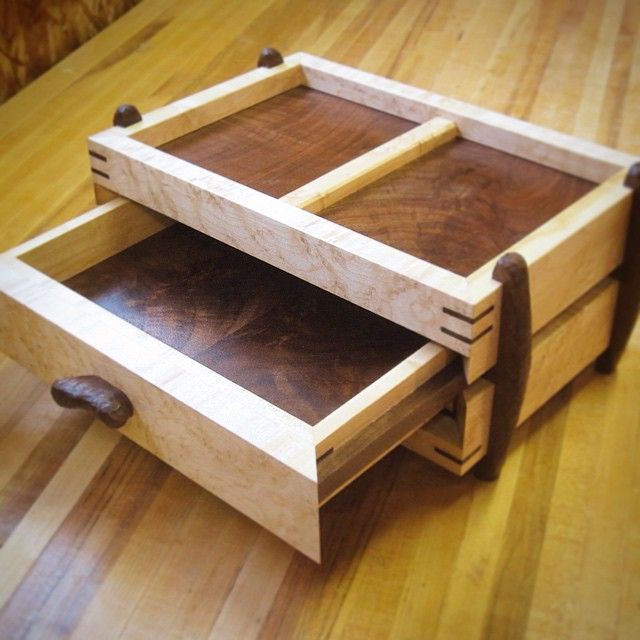 The men's valet has a main drawer on the front. #maple #walnut #woodworking