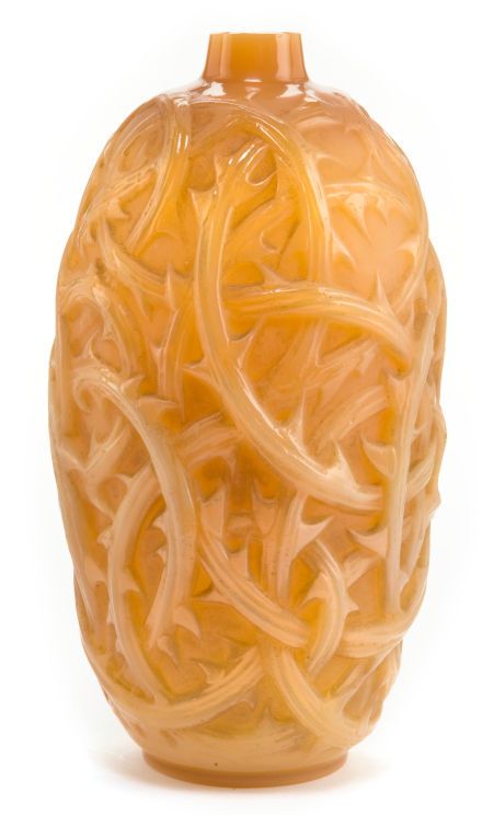 Rene Lalique cased butterscotch glass ronces vase - 1921