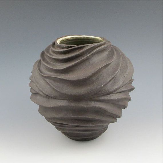 Carved Modern Sculptural Ceramic Pottery Vessel by jtceramics, $95.00