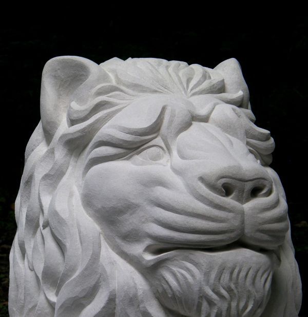 '`Lion Head` (Lime Stone Carved Big Cat Bust statue)' by Peter Graham