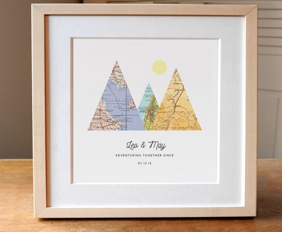 Adventure Together Map Mountain Personalized Wedding Gift Art, Gift for Couple, Anniversary Gift, Adventuring, Adventure, Outdoor Lovers