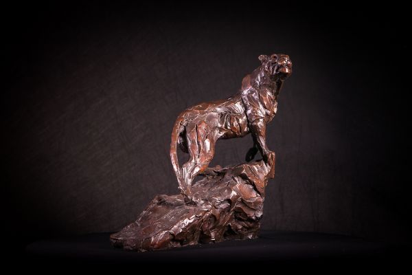 'On the Scent (Small Bronze Leopard on Branch statue)' by Matt Withington