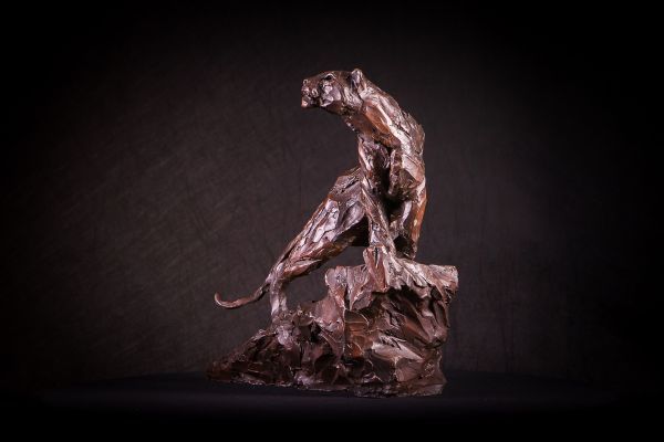 'On the Scent (Small Bronze Leopard on Branch statue)' by Matt Withington
