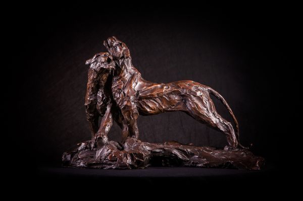 'Sisters (Small Bronze Lionesses Morning statuette)' by Matt Withington