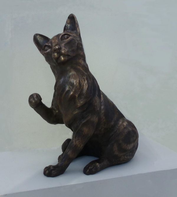 Bronze-Resin #sculpture by #sculptor Linda Preece titled: 'Toby - Ocicat (Playfu...