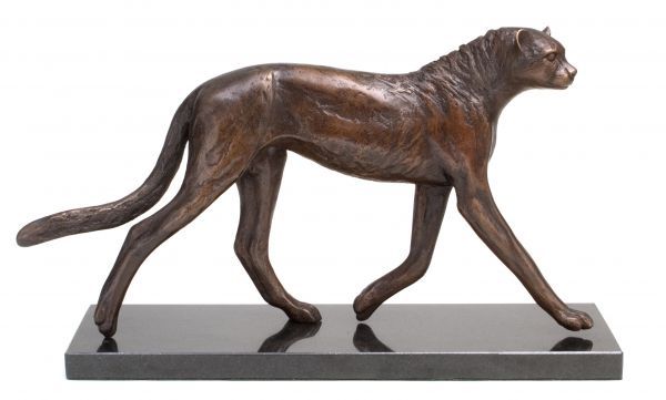 'Young Cheetah (Small Bronze Loping Striding statue)' by Camilla Le May