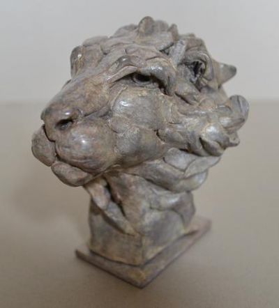 'Lion Head (Bronze Stylised Abstract statue Bust)' by Edward Waites