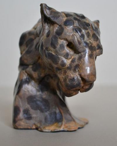 #Bronze #sculpture by #sculptor Edward Waites titled: 'Leopard Head (Cat Head Bu...