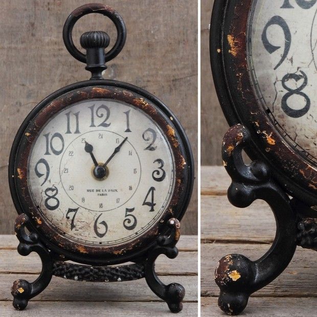 Antique Black Pewter Desk Clock