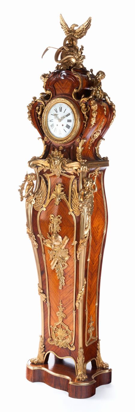 - A LEON KAHN FRENCH REGENCE-STYLE KINGWOOD AND GILT BRONZE TALL CASECLOCK AFTER...