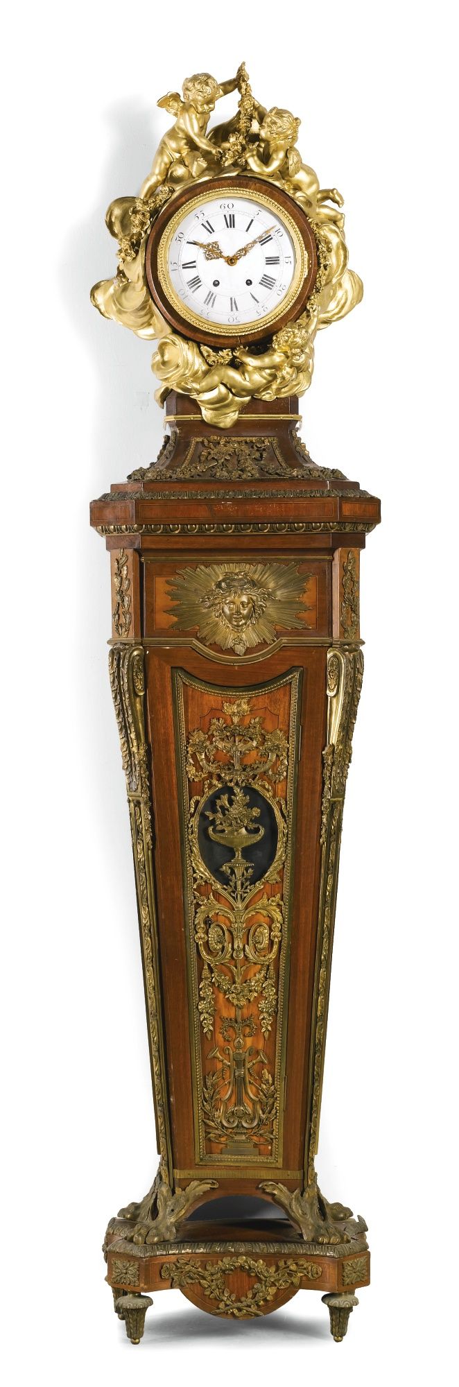 A Louis XVI-style gilt-mounted and kingwood inlaid mahogany pedestal clock after...