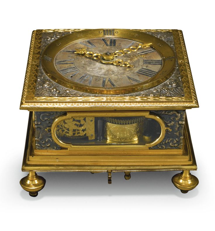 A gilt-brass and silvered quarter striking horizontal table clock, German, circa...
