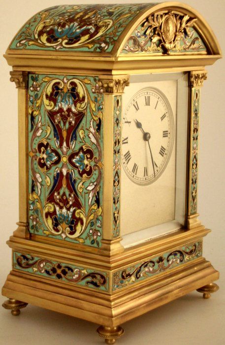 Antique French Champleve Enamel Striking Mantel Clock - E.M. Co., Paris, France ...