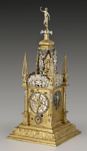 David Weber (active 1623/24-1704), gilt-brass and silver table clock with astron...
