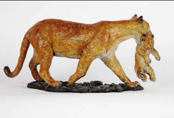 #Bronze on Bronze Base #sculpture by #sculptor Cynthia Lewis titled: 'Cougar and...