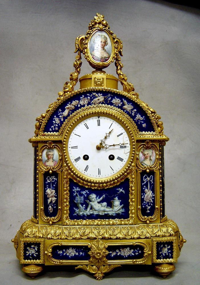 Antique French Louis XVI style ormolu & porcelain mantel clock. - Gavin Douglas ...