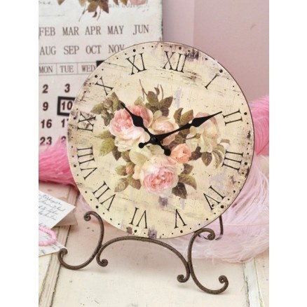 French Style Desktop Clock with Pink Roses
