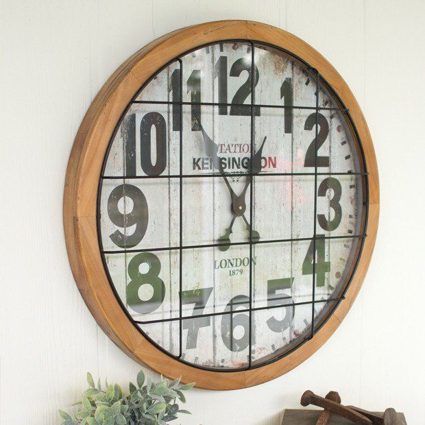 Caged Front Round Wood Wall Clock