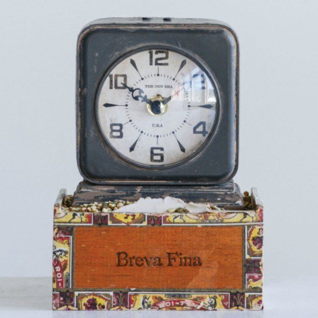 Distressed Pewter Table Clock