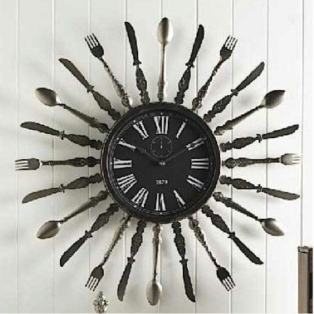 Round Metal Wall Clock With Flatware Detail