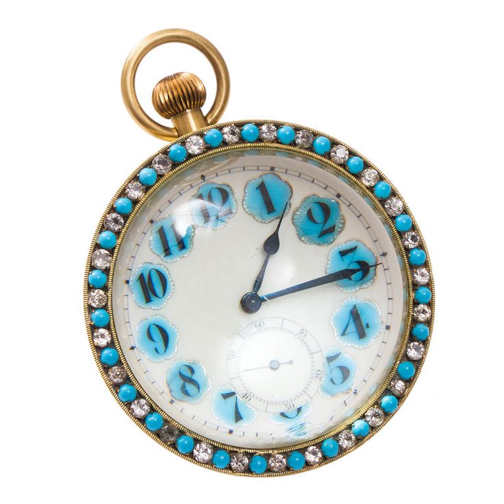 Large Glass Ball Clock with Paste and Turquoise Surround. The white enamel face ...