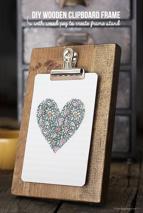 DIY Wooden Clipboard Frame to display pictures, artwork, or calendars.  A peg in...