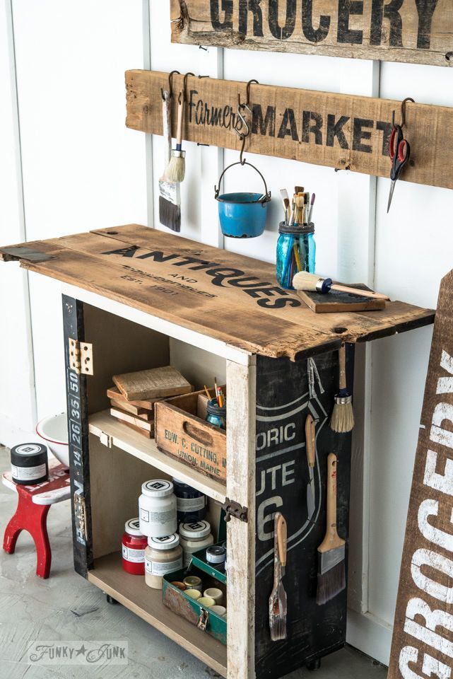 Rustic paint cart with Fusion and Old Sign Stencils