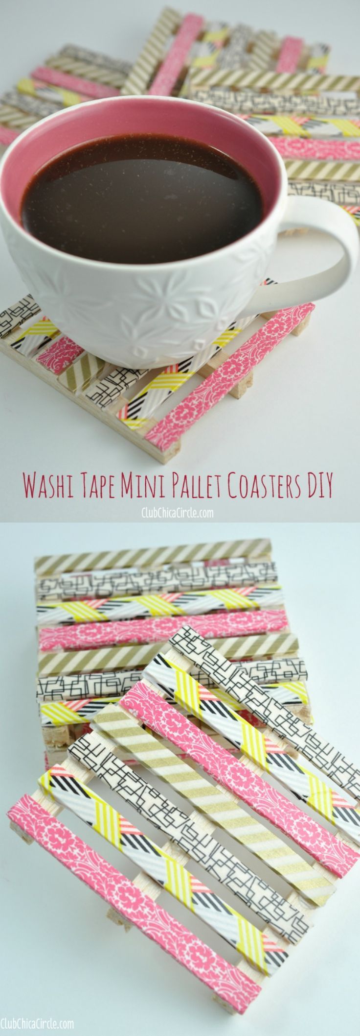 DIY Mini Pallet Coasters with Washi Tape