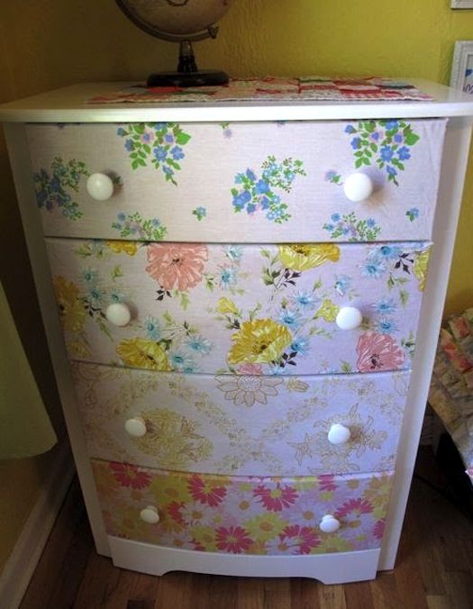 Dresser Repurposed with Vintage Sheets