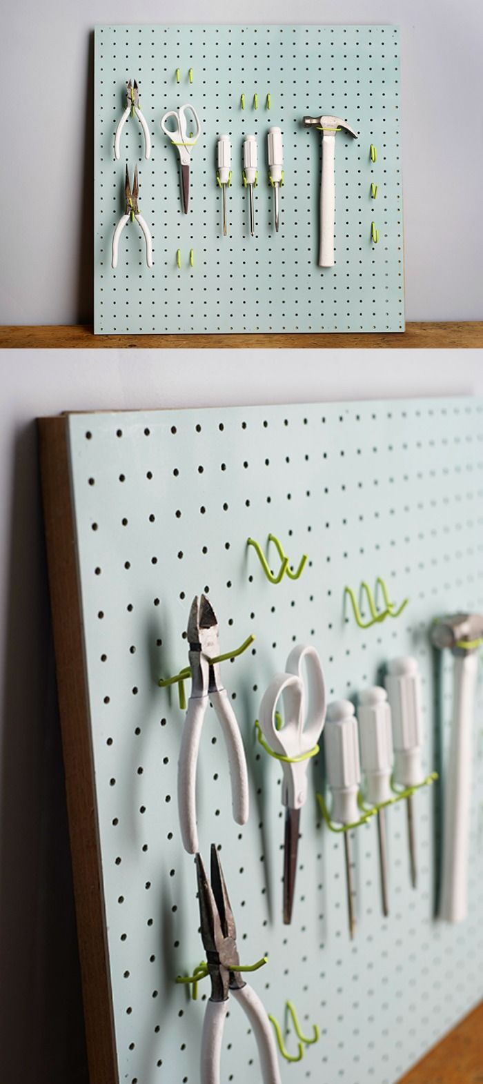 Painted pegboard - just because you can. I love this color combination! This wou...