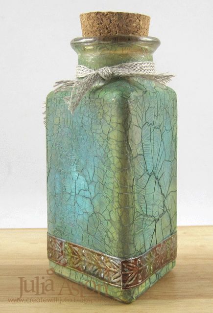 Altered Bottles using embossing and crackle paste from wendy vecchi