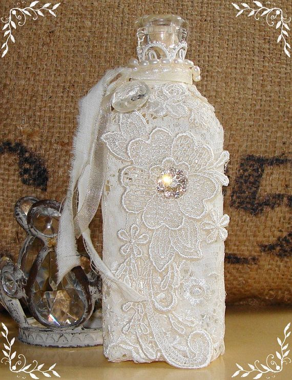 Vintage Bottle Embellished with Lace, Pearls and Rhinestones. Another great vint...